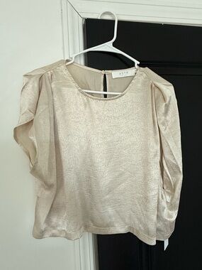 Astr Metallic Cream Puff-Sleeve Blouse